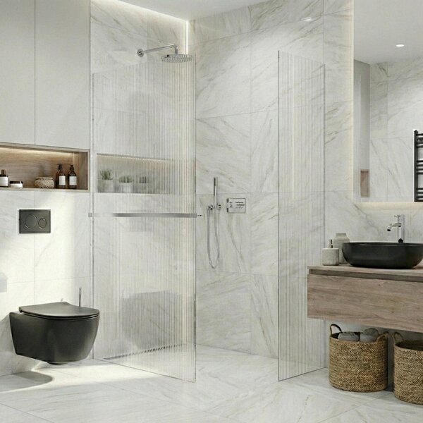 CERANO - Sprchová zástena Walk-in Crystal TL/P - 8 mm - bezvzperový systém + polička/držiak na uteráky - chróm, ryhované sklo - 50x50x200 cm