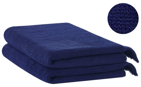 Sada 2 uterákov modrá bavlna polyester froté uteráky 100 x 150 cm doplnky do kúpeľne