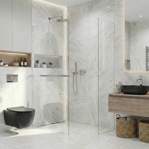 CERANO - Sprchová zástena Walk-in Crystal TL/P - 8 mm - bezvzperový systém + polička/držiak na uteráky - chróm, transparentné sklo - 50x50x200 cm