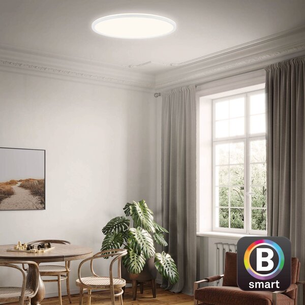 Stropné LED svetlo Slim S stmievateľné biele Ø 45 cm, Biela / opálová, Kuchyňa, Plast, Moderný, Závesné svietidlo
