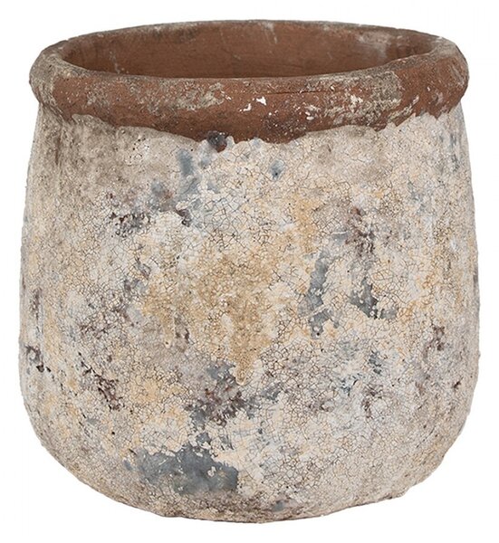 Dekoratívny béžovo-zelený antik terakotový džbán Teracci - Ø 18*17 cm - Clayre & Eef