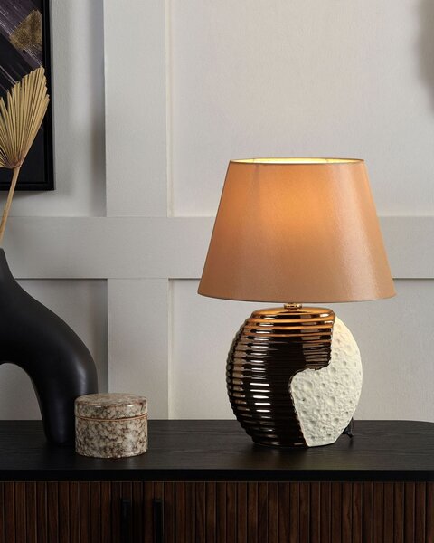 Stolná lampa zlatý keramický stojan látkové tienidlo moderné svetlo na nočný stolík