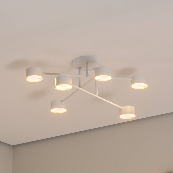 EMIBIG LIGHTING Stropné svietidlo Modus 6, oceľ, šesť svetiel, GX53, biela, Biela / opálová, Obývacia izba / jedáleň, kov, Moderný, Stropné svetlo