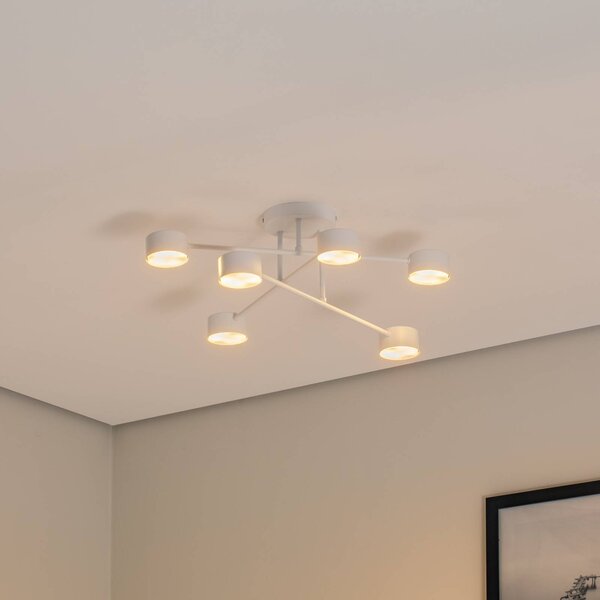 EMIBIG LIGHTING Stropné svietidlo Modus 6, oceľ, šesť svetiel, GX53, biela, Biela / opálová, Obývacia izba / jedáleň, kov, Moderný, Stropné svetlo