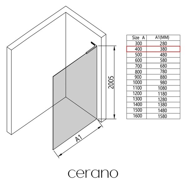 CERANO - Sprchová zástena Walk-in Onyx L-pravá vzpera - 8 mm - chróm, grafitové sklo - 40x200 cm