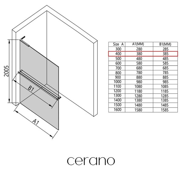 CERANO - Sprchová zástena Walk-in Onyx L-pravá vzpera + polička/držiak na uteráky - 8 mm - čierna matná, grafitové sklo - 40x200 cm