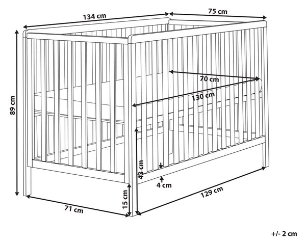 Detská postieľka biela borovicové drevo 70 x 130 cm nastaviteľná výška štandardná veľkosť minimalistický štýl detská izba