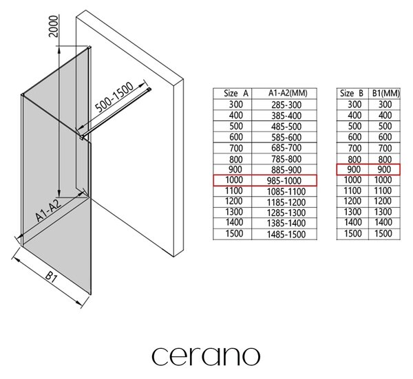 CERANO - Sprchová zástena Walk-in Onyx Corner Cube Ľ/P - 8 mm - hranatá vzpera - čierna matná, industriálne sklo - 100x90x200 cm