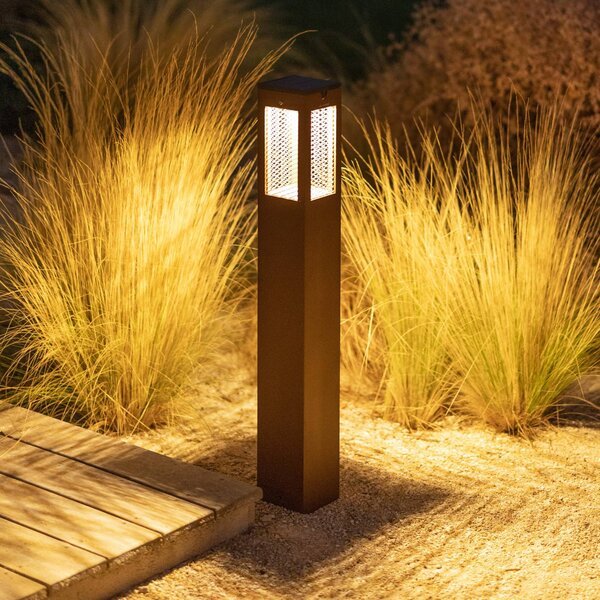 LED solárne cestné svetlo Tradition Sensor Corten 90cm, Hnedá / hrdzavá, Hliník, Moderný, Osvetlenie príjazdovej cesty