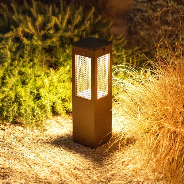 LED solárna podstavcová lampa Tradition Sensor Corten 40cm, Hnedá / hrdzavá, Hliník, Moderný, Vonkajčie stĺpové osvetlenie