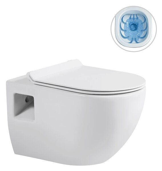 CERANO - Kompletný podomietkový WC set Lite/Dure - biela lesklá - WC tlačidlo Line, čierna matná - predstenová inštalácia - 51x35 cm