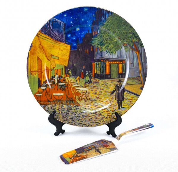 Servírovací tanier s lopatkou – Vincent van Gogh Kaviareň na terase v noci, 27 cm, darčekové balenie (*)
