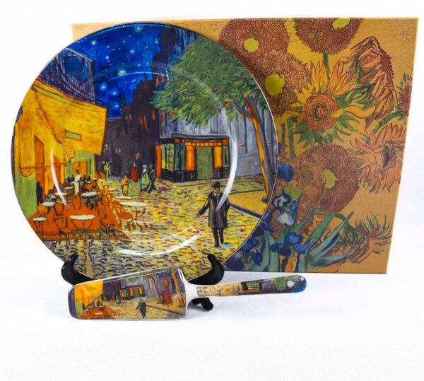 Servírovací tanier s lopatkou – Vincent van Gogh Kaviareň na terase v noci, 27 cm, darčekové balenie (*)