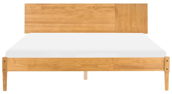 Posteľ svetlohnedá borovicové drevo 180 x 200 cm s čelom a lamelovým roštom voskovaná prírodný škandinávsky štýl spálňa