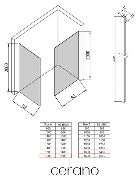 CERANO - Sprchová zástena Walk-in Crystal TL/P - 10 mm - bezvzperový systém - chróm, grafitové sklo - 160x150x200 cm