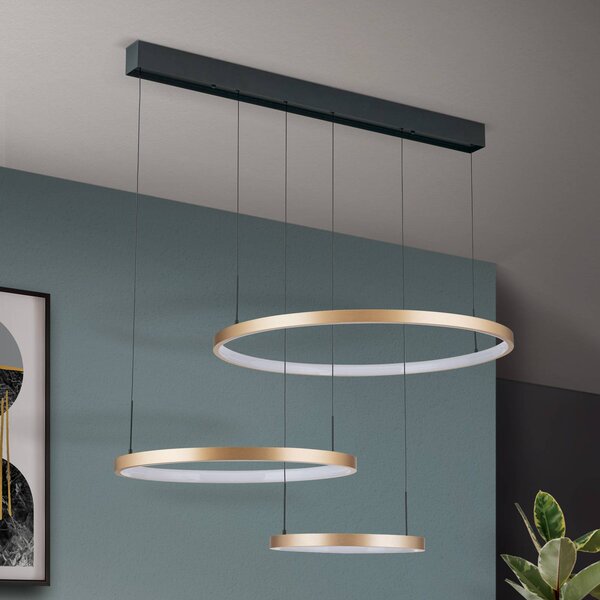 LED závesné svietidlo Sphere, 3-pl., čierna/zlatá, Čierna, Obývacia izba / jedáleň, kov, Moderný, Závesné svietidlo