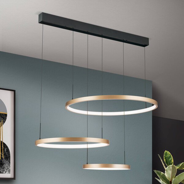 LED závesné svietidlo Sphere, 3-pl., čierna/zlatá, Čierna, Obývacia izba / jedáleň, kov, Moderný, Závesné svietidlo