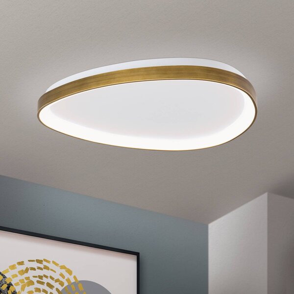 ORION Stropné svietidlo Charlie LED, Ø 65 cm, opálovo biela, farba starožitnej, Hnedá / staromosadz, Obývacia izba / jedáleň, Plast, Moderný, Závesné svietidlo