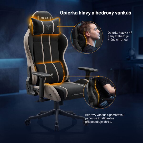Látková herná stolička čierno-béžová Diablo X-One 2.0 Camel Black Small