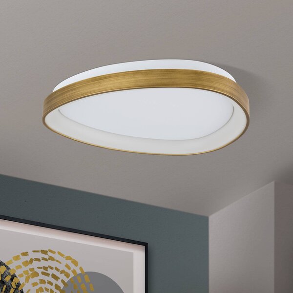 ORION Stropné svietidlo Charlie LED, Ø 45 cm, opálovo biela, farba starožitnej, Hnedá / staromosadz, Obývacia izba / jedáleň, Plast, Moderný, Závesné svietidlo