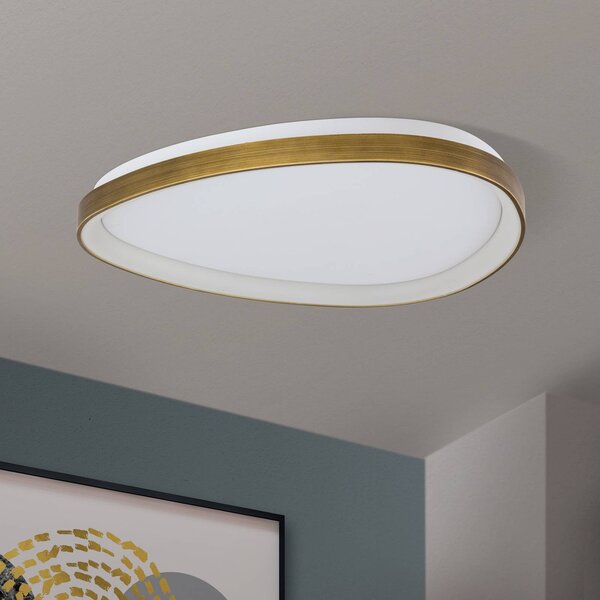 ORION Stropné svietidlo Charlie LED, Ø 65 cm, opálovo biela, farba starožitnej, Hnedá / staromosadz, Obývacia izba / jedáleň, Plast, Moderný, Závesné svietidlo