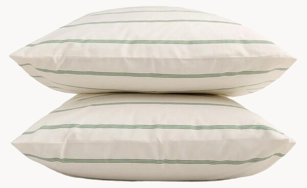 Obliečky na vankúše z bavlneného perkálu Cream + Olive Green Stripes, 2 ks