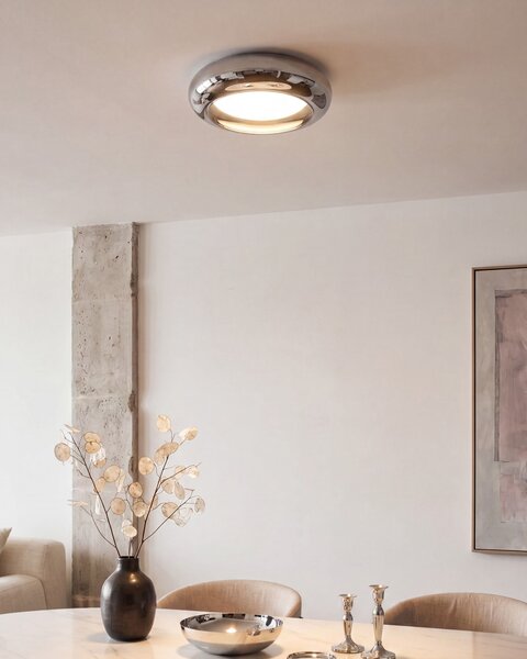Stropná LED lampa strieborná sklo okrúhle tienidlo kovová základňa so stmievačom retro štýl obývacia izba