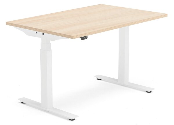 Výškovo nastaviteľný stôl MODULUS, T-rám, 1200x800 mm, dub/biela