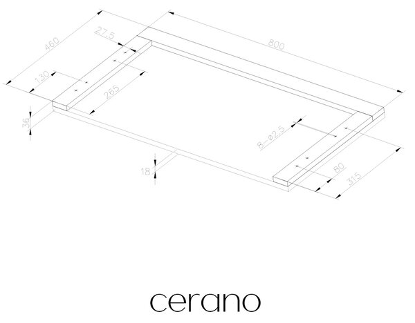 CERANO - Doska pod umývadlo Navira Pro - biela matná - 80x46x3, 6 cm