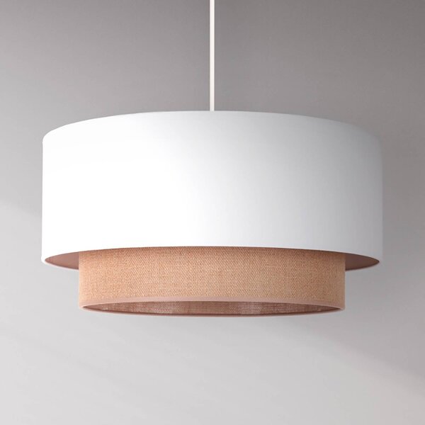Závesné svietidlo Boho, biele/hnedé, Ø 45 cm, textil, Biela / opálová, Spálňa, kov, Závesné svietidlo