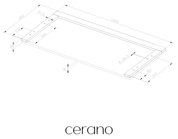 CERANO - Doska pod umývadlo Navira Pro - čierna matná - 140x46x3, 6 cm