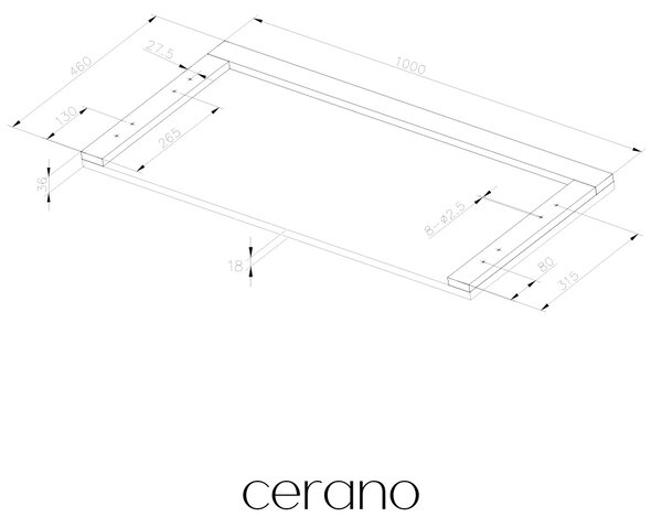 CERANO - Doska pod umývadlo Navira Pro - čierna matná - 100x46x3, 6 cm