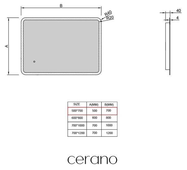 CERANO - Kúpeľňové LED zrkadlo Avano - 70x50 cm