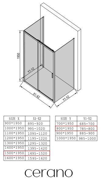 CERANO - Trojstenný sprchovací kút Varone LINE UL/P - 6 mm - čierna matná, transparentné sklo - 150x80x195 cm - posuvný
