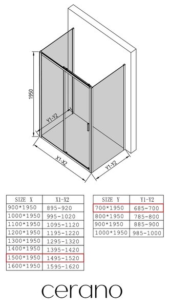 CERANO - Trojstenný sprchovací kút Varone LINE UL/P - 6 mm - chróm, transparentné sklo - 150x70x195 cm - posuvný