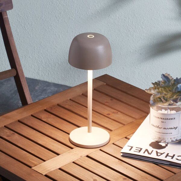 Lindby Stolová LED lampa Arietty, béžová, stmievateľná, IP65, Krémová / jantárovo žltá, Obývacia izba / jedáleň, Hliník, Moderný, Stojacie svietidlo