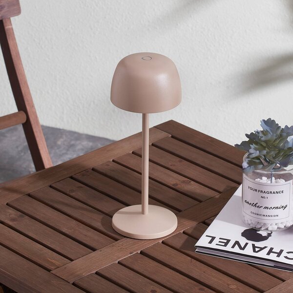 Lindby Stolová LED lampa Arietty, béžová, stmievateľná, IP65, Krémová / jantárovo žltá, Obývacia izba / jedáleň, Hliník, Moderný, Stojacie svietidlo