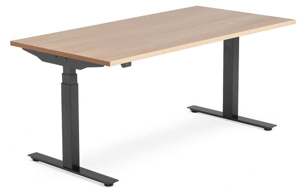Výškovo nastaviteľný stôl MODULUS, T-rám, 1600x800 mm, dub/čierna