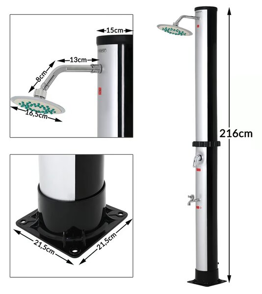 Solárna sprcha KARIBIK, 35 l, čierna/strieborná Jurhan