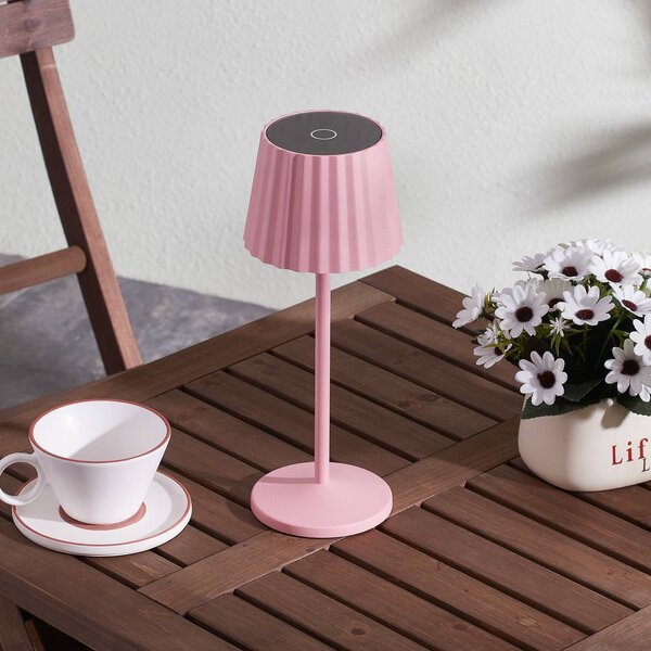 Lindby stolová LED lampa Esali, ružová, kov, IP54, Fialová / ružová, Obývacia izba / jedáleň, Hliník, Moderný, Stojacie svietidlo