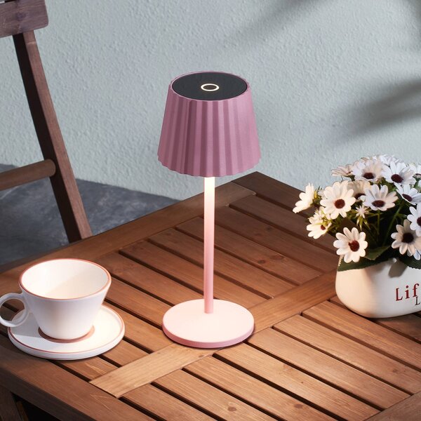 Lindby stolová LED lampa Esali, ružová, kov, IP54, Fialová / ružová, Obývacia izba / jedáleň, Hliník, Moderný, Stojacie svietidlo