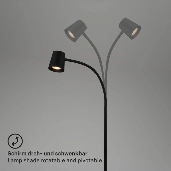 Briloner Stojacia lampa Skriva, nastaviteľná, GU10, čierna, Čierna, Obývacia izba / jedáleň, kov, Moderný, Stojaca lampa