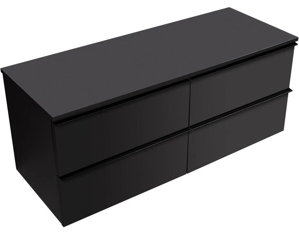 CERANO - Kúpeľňová skrinka Velora - čierna matná, úchytka čierna + doska pod umývadlo Navira Slim - 18 mm - 120x54, 8x46, 5 cm