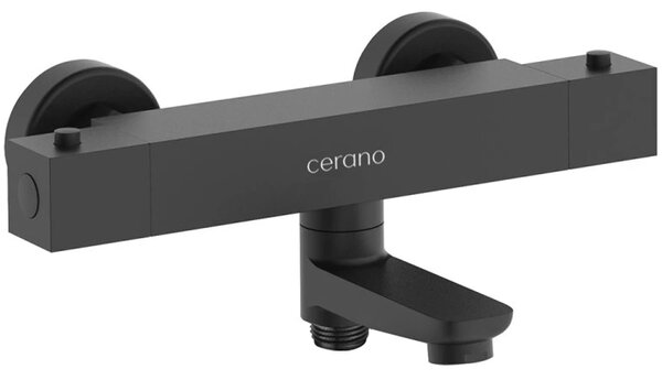 CERANO - Vaňová nástenná batéria Lorena - termostatická - otočný výtok - čierna matná