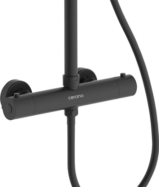 CERANO - Sprchový nástenný stĺp Selma - termostatická sprchová batéria - čierna matná