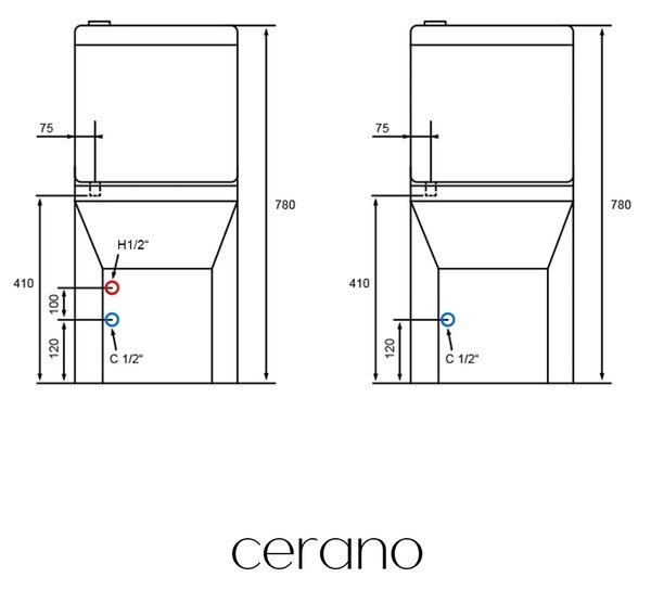 CERANO - WC kombi s umývadlom Hygisink, Rimless + UF sedátko - spodný / zadný odpad - biela lesklá - 71,5x36 cm