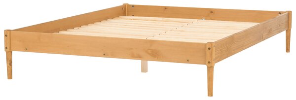 Posteľ svetlohnedá borovicové drevo 160 x 200 cm bez čela s lamelovým roštom prírodný škandinávsky štýl spálňa