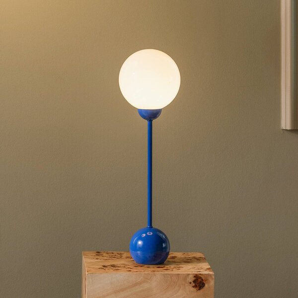Globen Lighting Stolová lampa Ripley, modrá, výška 52 cm, železo/sklo, Modrá, Obývacia izba / jedáleň, kov, Dizajn, Stojacie svietidlo