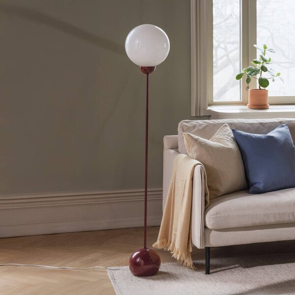 Globen Lighting Stojacia lampa Ripley, bordové sklo, 144 cm, Biela / opálová, Obývacia izba / jedáleň, Sklo, Dizajn, Stojaca lampa