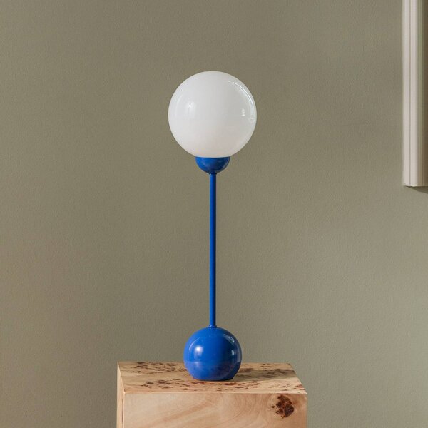 Globen Lighting Stolová lampa Ripley, modrá, výška 52 cm, železo/sklo, Modrá, Obývacia izba / jedáleň, kov, Dizajn, Stojacie svietidlo